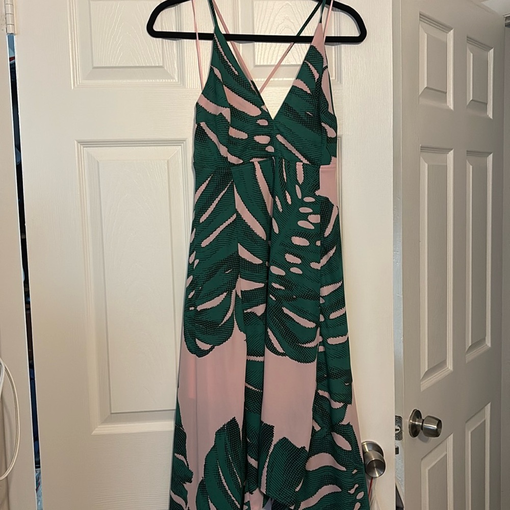Tropical pink and green silk dress